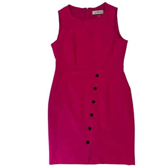 Kasper Hot Pink Sheath Dress 4P Sleeveless Petite Fit Button Front Slit - Picture 5 of 10